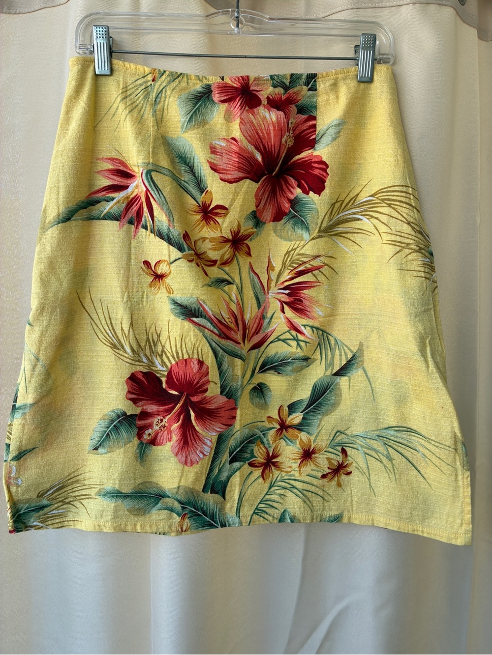 Vintage Hilo Hattie Skirt Yellow Tropical Hibiscus Made in Hawaii Size 12